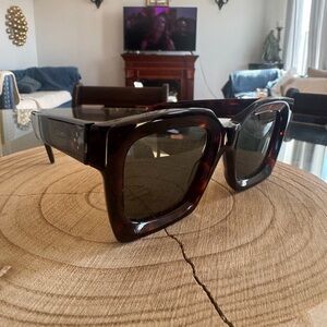 Celine Tortoiseshell Square Sunglasses with Dark Green Lenses
